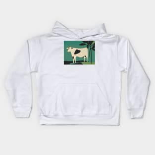 Cow on Green Background in Matisse Style Kids Hoodie